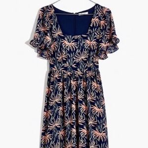 Ruffle-Sleeve Midi Dress in Oasis Palms